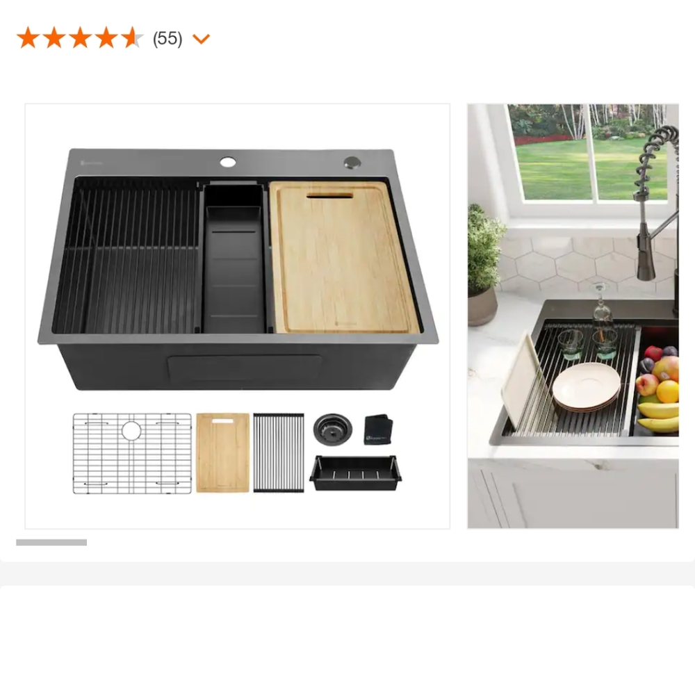 Black Stainless Steel 30 in. 18 Gauge Single Bowl Dual Mount Workstation Kitchen